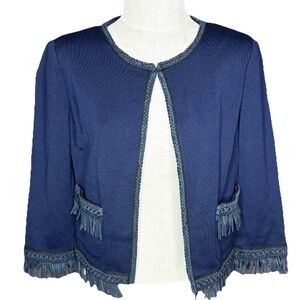 St. John Navy Fringe Blazer Cardigan Jacket